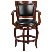 Flash Furniture TA-2125-24-CHY-GG 26" High Cherry Wood Counter Height Stool With Black Leather Swivel Seat