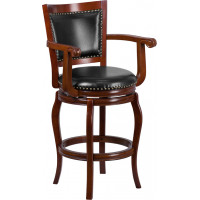 Flash Furniture TA-21259-CHY-GG 30" High Cherry Wood Barstool With Black Leather Swivel Seat