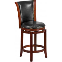 Flash Furniture TA-220126-DC-CTR-GG 26'' High Dark Chestnut Wood Counter Height Stool with Leather Swivel Seat in Black