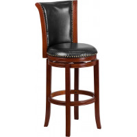 Flash Furniture TA-220130-DC-GG 30'' High Dark Chestnut Wood Barstool with Leather Swivel Seat in Black