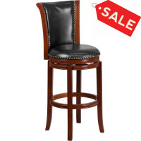 Flash Furniture TA-220130-DC-GG 30'' High Dark Chestnut Wood Barstool with Leather Swivel Seat in Black