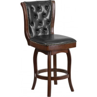 Flash Furniture TA-240126-CA-GG 26" High Cappuccino Wood Counter Height Stool With Black Leather Swivel Seat