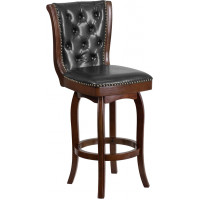 Flash Furniture TA-240130-CA-GG 30" High Cappuccino Wood Barstool With Black Leather Swivel Seat