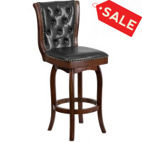 Flash Furniture TA-240130-CA-GG 30" High Cappuccino Wood Barstool With Black Leather Swivel Seat