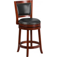 Flash Furniture TA-355526-DC-CTR-GG 26'' High Dark Cherry Wood Counter Height Stool with Leather Swivel Seat in Walnut