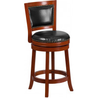 Flash Furniture TA-355526-LC-CTR-GG 26'' High Light Cherry Wood Counter Height Stool with Leather Swivel Seat in Black
