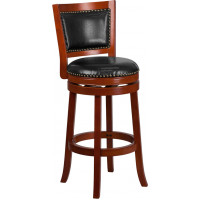 Flash Furniture TA-355530-LC-GG 30'' High Light Cherry Wood Barstool with Leather Swivel Seat in Black