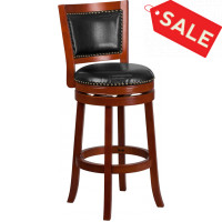 Flash Furniture TA-355530-LC-GG 30'' High Light Cherry Wood Barstool with Leather Swivel Seat in Black