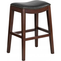 Flash Furniture TA-411030-CA-GG 30'' High Backless Cappuccino Wood Barstool with Leather Seat in Black