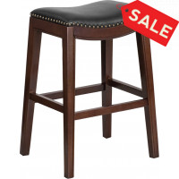 Flash Furniture TA-411030-CA-GG 30'' High Backless Cappuccino Wood Barstool with Leather Seat in Black