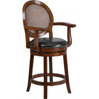 Flash Furniture TA-550426-E-CTR-GG 26" High Expresso Wood Counter Height Stool With Arms And Black Leather Swivel Seat