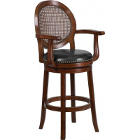 Flash Furniture TA-550430-E-GG 30" High Expresso Wood Barstool With Arms And Black Leather Swivel Seat