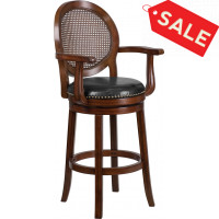 Flash Furniture TA-550430-E-GG 30" High Expresso Wood Barstool With Arms And Black Leather Swivel Seat