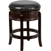 Flash Furniture 24'' Backless Cappuccino Wood Counter Height Stool with Black Leather Swivel Seat TA-68824-CA-CTR-GG