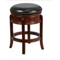 Flash Furniture 24'' Backless Cherry Wood Counter Height Stool with Black Leather Swivel Seat TA-68824-LC-CTR-GG