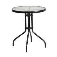 Flash Furniture TLH-070-1-GG Round Tempeglass Table in Black