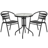 Flash Furniture TLH-071RD-017CBK2-GG Table and 2 Stack Chair Set in Black