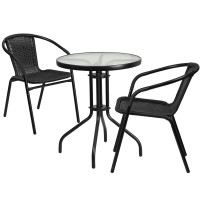 Flash Furniture TLH-071RD-037BK2-GG Table and 2 Stack Chair Set in Black