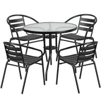 Flash Furniture TLH-072RD-017CBK4-GG Table and 4 Stack Chair Set in Black