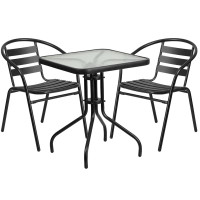 Flash Furniture TLH-0731SQ-017CBK2-GG Table and 2 Stack Chair Set in Black