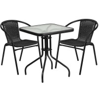 Flash Furniture TLH-0731SQ-037BK2-GG Table and 2 Stack Chair Set in Black