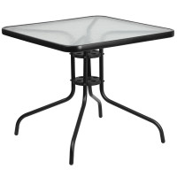 Flash Furniture TLH-073A-2-GG Square Tempeglass Table in Black
