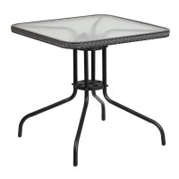 Flash Furniture TLH-073R-GY-GG 28" Square Tempered Glass Metal Table with Gray Rattan Edging