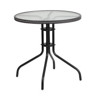 Flash Furniture TLH-087-GY-GG 28" Round Tempered Glass Metal Table with Gray Rattan Edging