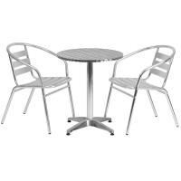 Flash Furniture TLH-ALUM-24RD-017BCHR2-GG 23.5" Round Aluminum Indoor-Outdoor Table with 2 Slat Back Chairs