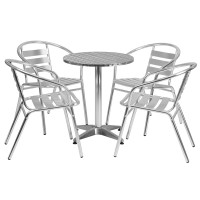 Flash Furniture TLH-ALUM-24RD-017BCHR4-GG 23.5" Round Aluminum Indoor-Outdoor Table with 4 Slat Back Chairs