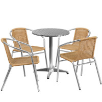 Flash Furniture TLH-ALUM-24RD-020BGECHR4-GG Indoor-Outdoor Table Set in Aluminum Beige