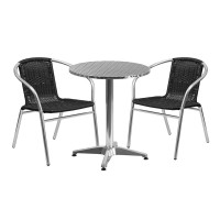 Flash Furniture TLH-ALUM-24RD-020BKCHR2-GG Indoor-Outdoor Table Set in Aluminum Black