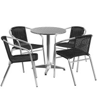 Flash Furniture TLH-ALUM-24RD-020BKCHR4-GG Indoor-Outdoor Table Set in Aluminum Black