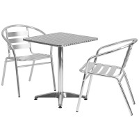 Flash Furniture TLH-ALUM-24SQ-017BCHR2-GG 23.5" Square Aluminum Indoor-Outdoor Table with 2 Slat Back Chairs