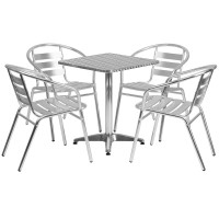Flash Furniture TLH-ALUM-24SQ-017BCHR4-GG 23.5" Square Aluminum Indoor-Outdoor Table with 4 Slat Back Chairs