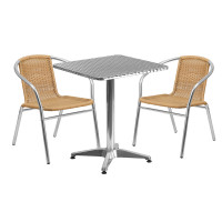 Flash Furniture TLH-ALUM-24SQ-020BGECHR2-GG Indoor-Outdoor Table Set in Aluminum Beige