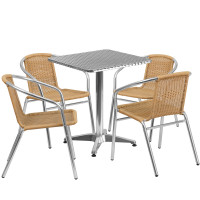 Flash Furniture TLH-ALUM-24SQ-020BGECHR4-GG Indoor-Outdoor Table Set in Aluminum Beige