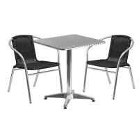 Flash Furniture TLH-ALUM-24SQ-020BKCHR2-GG Indoor-Outdoor Table Set in Aluminum Black