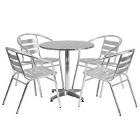 Flash Furniture TLH-ALUM-28RD-017BCHR4-GG 27.5" Round Aluminum Indoor-Outdoor Table with 4 Slat Back Chairs
