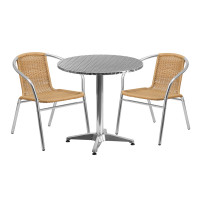 Flash Furniture TLH-ALUM-28RD-020BGECHR2-GG Indoor-Outdoor Table Set in Aluminum Beige