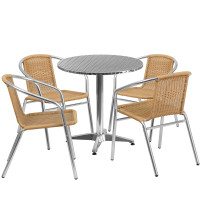 Flash Furniture TLH-ALUM-28RD-020BGECHR4-GG Indoor-Outdoor Table Set in Aluminum Beige