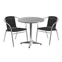 Flash Furniture TLH-ALUM-28RD-020BKCHR2-GG Indoor-Outdoor Table Set in Aluminum Black