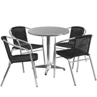 Flash Furniture TLH-ALUM-28RD-020BKCHR4-GG Indoor-Outdoor Table Set in Aluminum Black