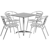 Flash Furniture TLH-ALUM-28SQ-017BCHR4-GG 27.5" Square Aluminum Indoor-Outdoor Table with 4 Slat Back Chairs