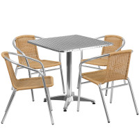 Flash Furniture TLH-ALUM-28SQ-020BGECHR4-GG Indoor-Outdoor Table Set in Aluminum Beige