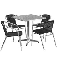 Flash Furniture TLH-ALUM-28SQ-020BKCHR4-GG Indoor-Outdoor Table Set in Aluminum Black