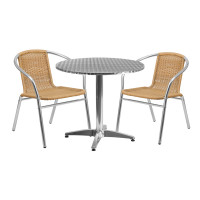Flash Furniture TLH-ALUM-32RD-020BGECHR2-GG Indoor-Outdoor Table Set in Aluminum Beige