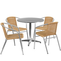 Flash Furniture TLH-ALUM-32RD-020BGECHR4-GG Indoor-Outdoor Table Set in Aluminum Beige
