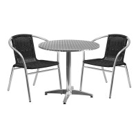 Flash Furniture TLH-ALUM-32RD-020BKCHR2-GG Indoor-Outdoor Table Set in Aluminum Black