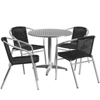 Flash Furniture TLH-ALUM-32RD-020BKCHR4-GG Indoor-Outdoor Table Set in Aluminum Black
